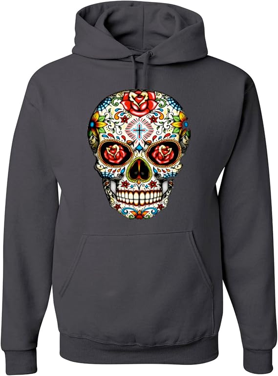 wild custom apparel Sugar Skull Rosses Eyes Graphic Mens Hoodies - skull hoodie