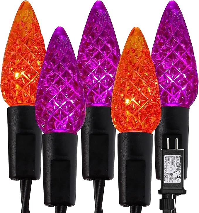 WATERGLIDE Halloween C6 String Lights, 33ft 100 LED Black Wire Fairy Lights with Safe Adaptor, 8 Lighting Mode, Waterproof for Indoor Outdoor Patio Xmas Tree Party Decor, Orange & Purple - string light