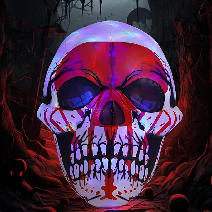 GOOSH 3.3 FT Halloween Inflatables Skull Outdoor Decorations Blow Up Yard Scary Colorful Skull with Built-in Magic LEDs for Indoor Party Garden Lawn Decor - skull inflatable
