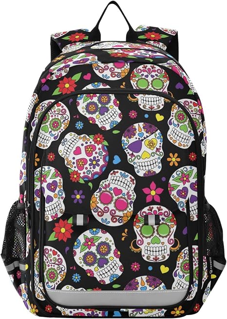 ALAZA Day Of The Dead Sugar Skull Halloween Laptop Backpack Purse for Women Men Travel Bag Casual Daypack with Compartment & Multiple Pockets - sugar skull handbags for sale