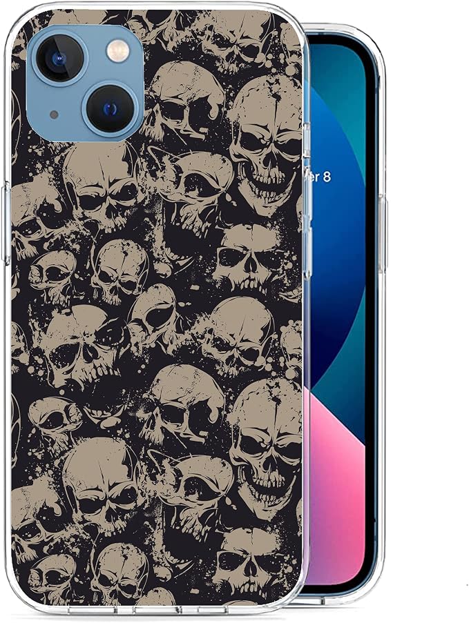Compatible with iPhone 13 Case - Horror Skulls Whimsical Bone Expression Phone Case Slim Soft TPU Shockproof Protective Cover Case - Skull phone case