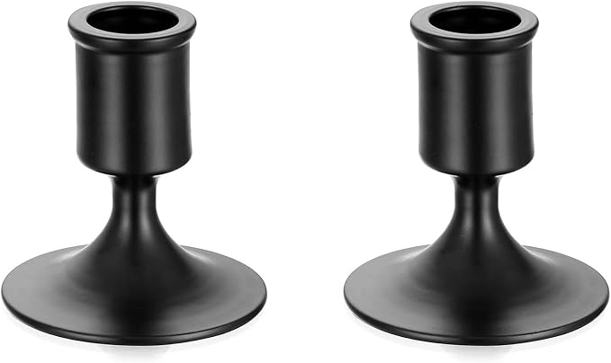 Sziqiqi Black Candlestick Candle Holders Set of 2 for Halloween Table Decor - skull candle