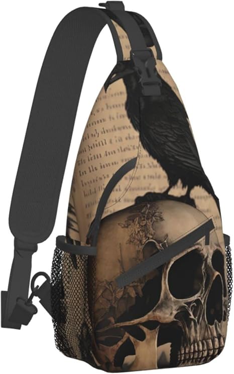 Edgar Allan Poe The Raven Skull Outdoor Cross-body Shoulder Bag, Unisex Backpack For Women Men Young Hiking Travel - sugar skull handbags for sale