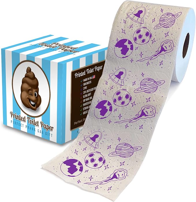 Printed TP Space Pattern 2 Ply Toilet Paper Bathroom Tissue - Novelty Purple Bath Tissue Roll - Funny Toilet Paper for Home Decor, Potty Gag Gifts, Prank and Hilarious White Elephant - 500 Sheets - skull toilet paper