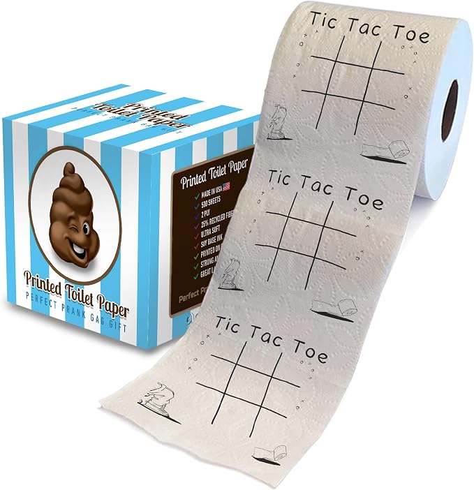 Printed TP Tic Tac Toe Printed Toilet Paper Gag Gift – Funny Toilet Paper Roll For Prank, Surprise, Bathroom Decor, Novelty Gift For Men, Women, Friends, Family, Birthday Party – 500 Sheets - skull toilet paper