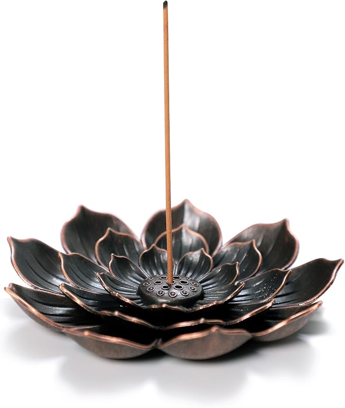 GARMOLY Large Incense Holder for Sticks Anti-Ash Spilling, Brass Lotus Incense Stick Holder and Detachable Ash Catcher - skull incense burner