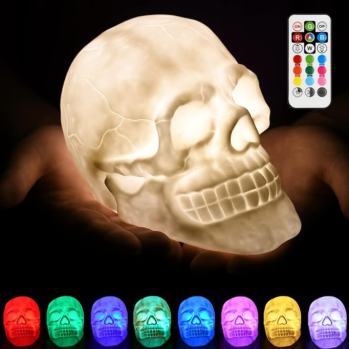 DS. DISTINCTIVE STYLE Night Light Dimmable Lamp 3D Skull Light Touch Control Comes with Remote Color Changing Mood Lighting for Bedroom with Timing Function - string light