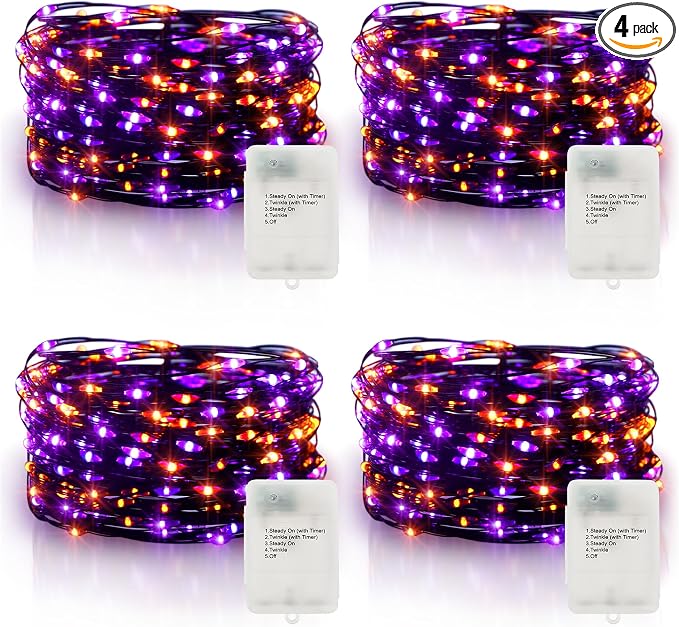 4 Pack Halloween Timer Fairy Lights Battery Operated Twinkle Lights - string light