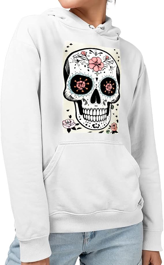 Sugar Skull Sponge Fleece Hoodie - Beautiful Hoodie - Art Print Hooded Sweatshirt - skull hoodie