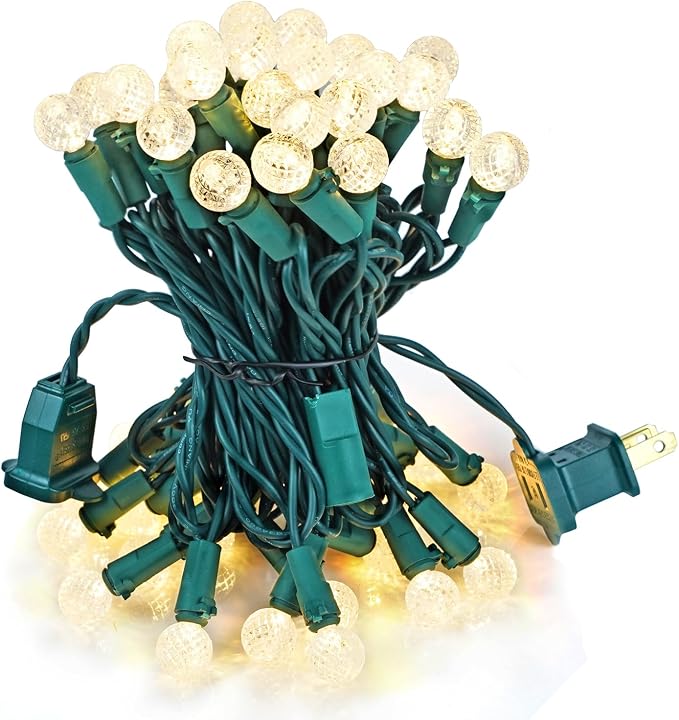 BOHON Christmas Lights Outdoor Faceted G15 50 LED 17ft Plug in Warm White - string light