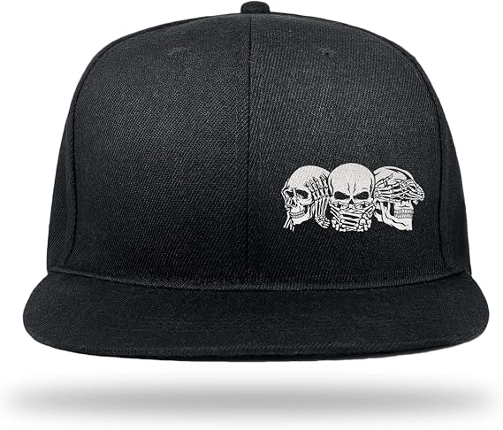 Negi Skull Hats for Men Baseball Cap, Adjustable Flat Bill Hats Black Hats, Snapback Hats for Women Retro Trucker Cap