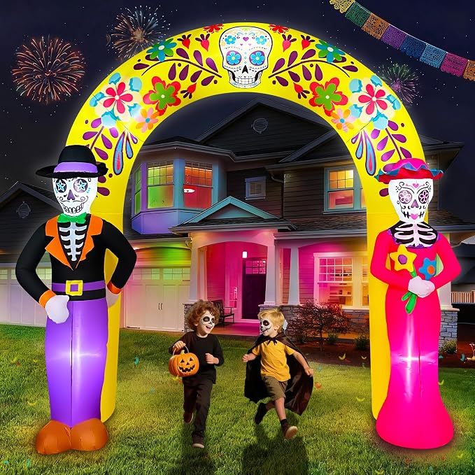 SEASONBLOW 10 Ft Day of the Dead Inflatable Archway Outdoor Decoration - skull inflatable