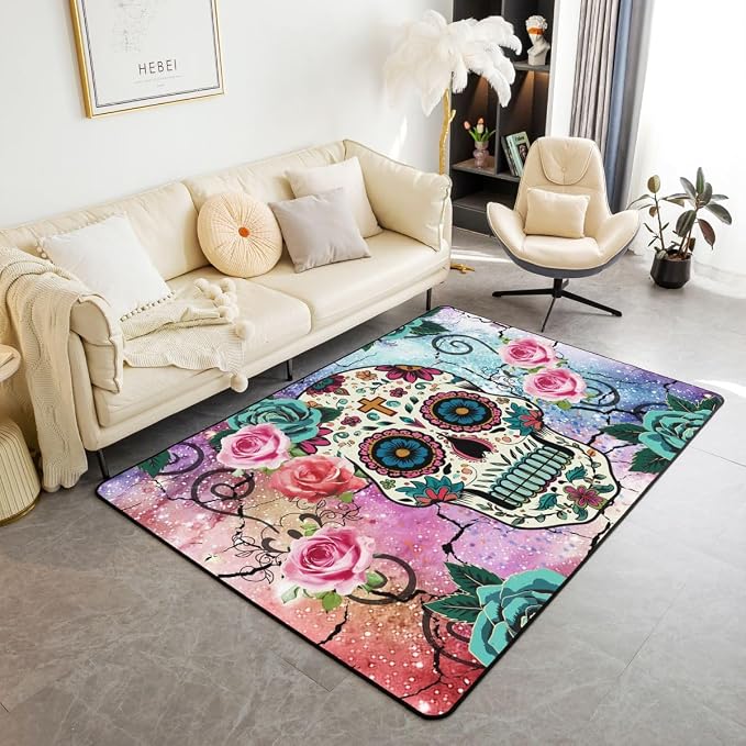 jejeloiu Rose Skull Area Rug 5’x7′ for Living Room