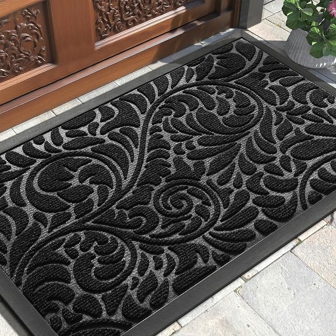 Yimobra Front Door Mat Outside Entrance, Outdoor Indoor Mat, 29.5x17,Black - skull door mat