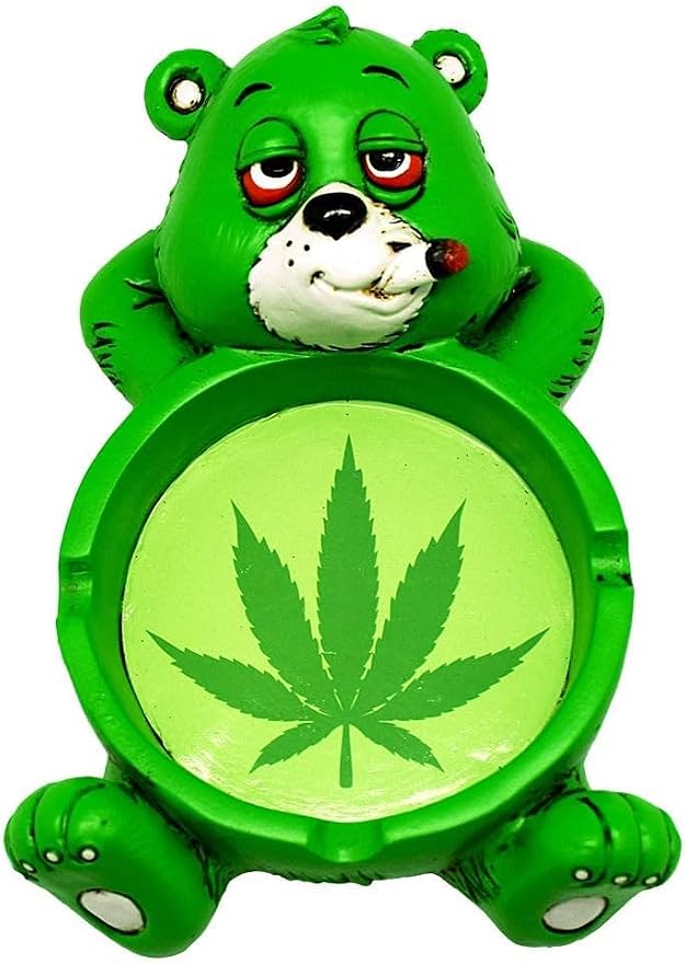 Cool Stoner Bear Polyresin Ashtray for Smoker Gifts - 4"x6" - skull ashtray