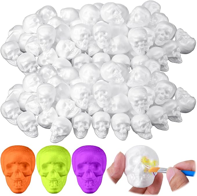 Junkin 100 Pcs Halloween Foam Skulls, White Skull Heads for Crafts