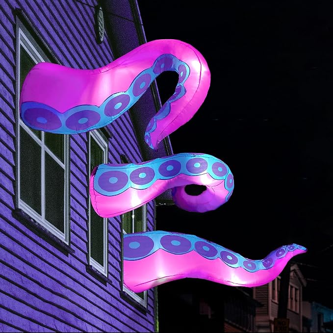 Joiedomi 3 Pcs Halloween Inflatables Octopus Tentacle Outdoor Window Decorations, Octopus Legs with Build-in LEDs, Halloween Front Door Window Roof Prop, Outdoor Holiday Blow up Decor for Garden Lawn - skull inflatable