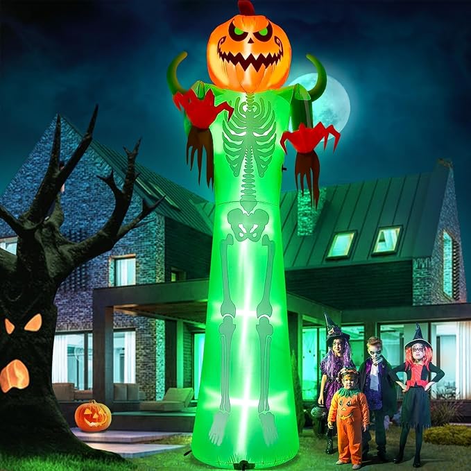 12FT Halloween Inflatable Skeleton, Kalolary Giant Pumpkin Man Inflatables - skull inflatable