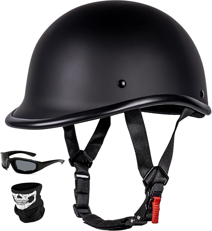 Yesmotor Vintage Motorcycle Half Helmet - Lightweight Low Profile Open-Face Half-Face Helmet – DOT Approved - skull helmet