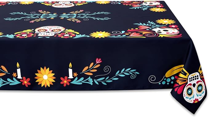 Day of The Dead Halloween Tabletop - Dia De Los Muertos Floral Skeleton Mask, Cinco De Mayo Mexican Fiesta Party Home Kitchen Dining Room Decor, Sugar Skull, Tablecloth, 52 x 70 Rectangle - skull carpet