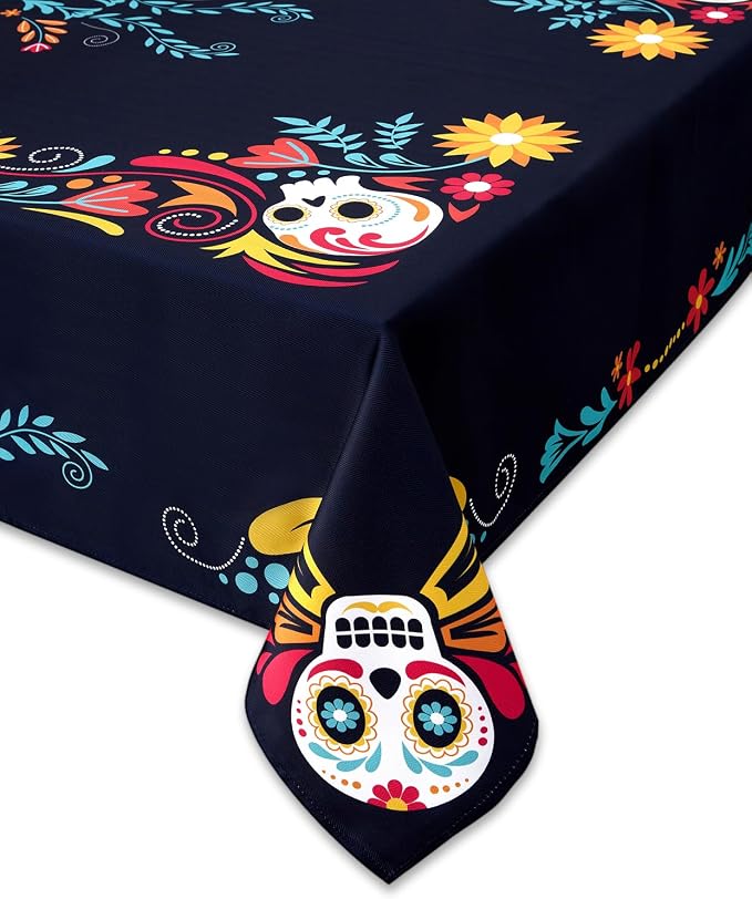 YiHomer Day of The Dead Halloween Tabletop - Dia De Los Muertos Floral Skeleton Mask, Cinco De Mayo Mexican Fiesta Party Home Kitchen Dining Room Decor, Sugar Skull, Tablecloth, 52 x 52 Square - skull candle