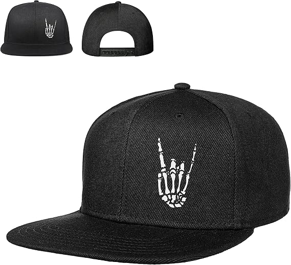 Snapback Hats for Mens Skull Hat Flat Bill Gorras Planas para Hombres Black Snap Backpack Brim Baseball Cap - skull backpack