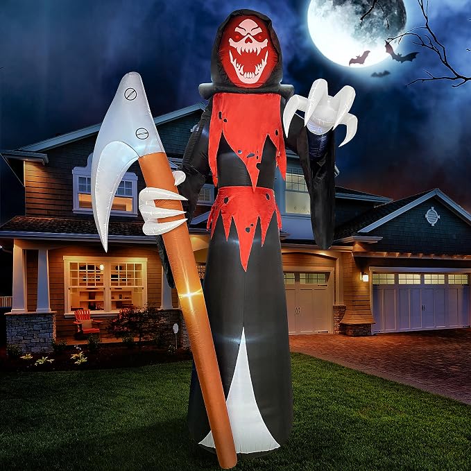 Joiedomi 12 ft Tall Halloween Inflatable Outdoor Decoration, Blow Up Yard Decorations, Grim Reaper Halloween Decor Inflatables with LED for Scary Outside Decor - skull inflatable