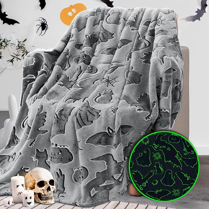 REXEO Halloween Blanket for Kids, Spooky Gifts Boo Basket Stuffers, 50″x60″