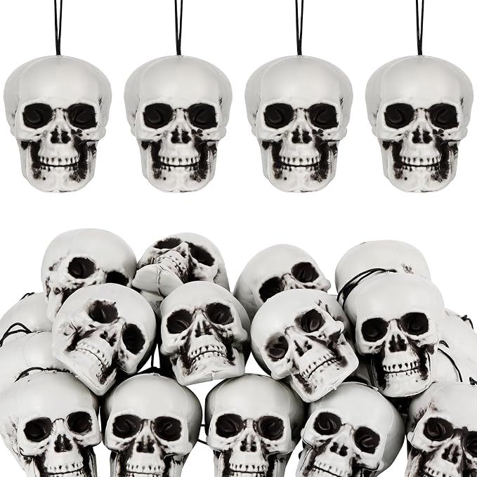 Lenwen 24 Pcs Skull Halloween Hanging Tree Ornaments, 1.8×1.8×2.4”