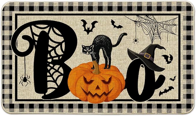 Bonsai Tree Halloween Door Mat, Halloween Outdoor Doormat, Boo Pumpkin Mats - skull carpet