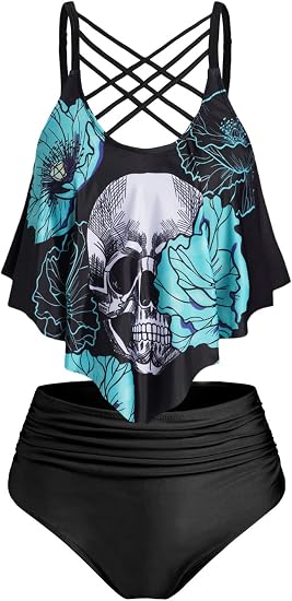 DRESSFO Gothic Skull Tankini Bikini Set