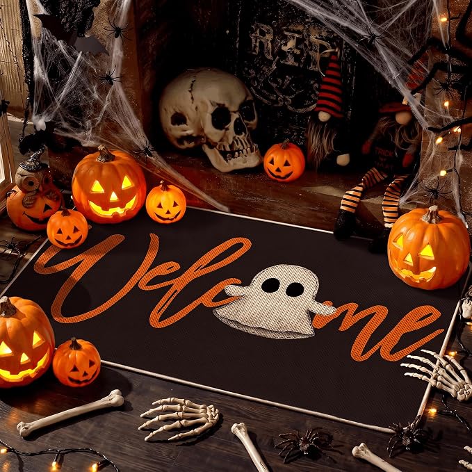 Artoid Mode Boo Halloween Welcome Doormat, Home Decor Low-Profile Switch Rug Door Mat Floor Mat for Indoor Outdoor 17x29 Inch - skull floor mat