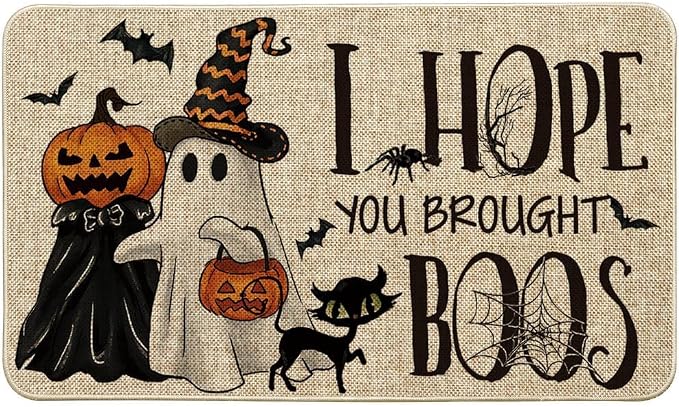 Artoid Mode Ghost Pumpkins Cat Halloween Doormat, I Hope You Brought Boos Spider Web Home Decor Low-Profile Switch Rug Door Mat Floor Mat for Indoor Outdoor 17x29 Inch - skull floor mat