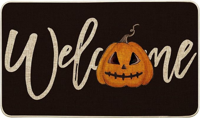 Artoid Mode Black Pumpkin Halloween Welcome Doormat 17x29 Inch - skull floor mat