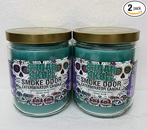 Smoke Odor Exterminator 13oz Jar Set of Two Candles, Sugar Skull. - skull candle
