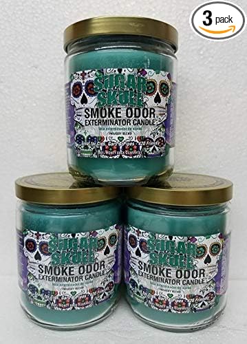Smoke Odor Exterminator 13oz Jar Set of Three Candles, Sugar Skull. - skull candle