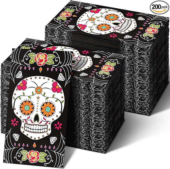 200 Pcs Day of the Dead Skull Napkins 2 Ply Disposable Hand Towels - skull toilet paper