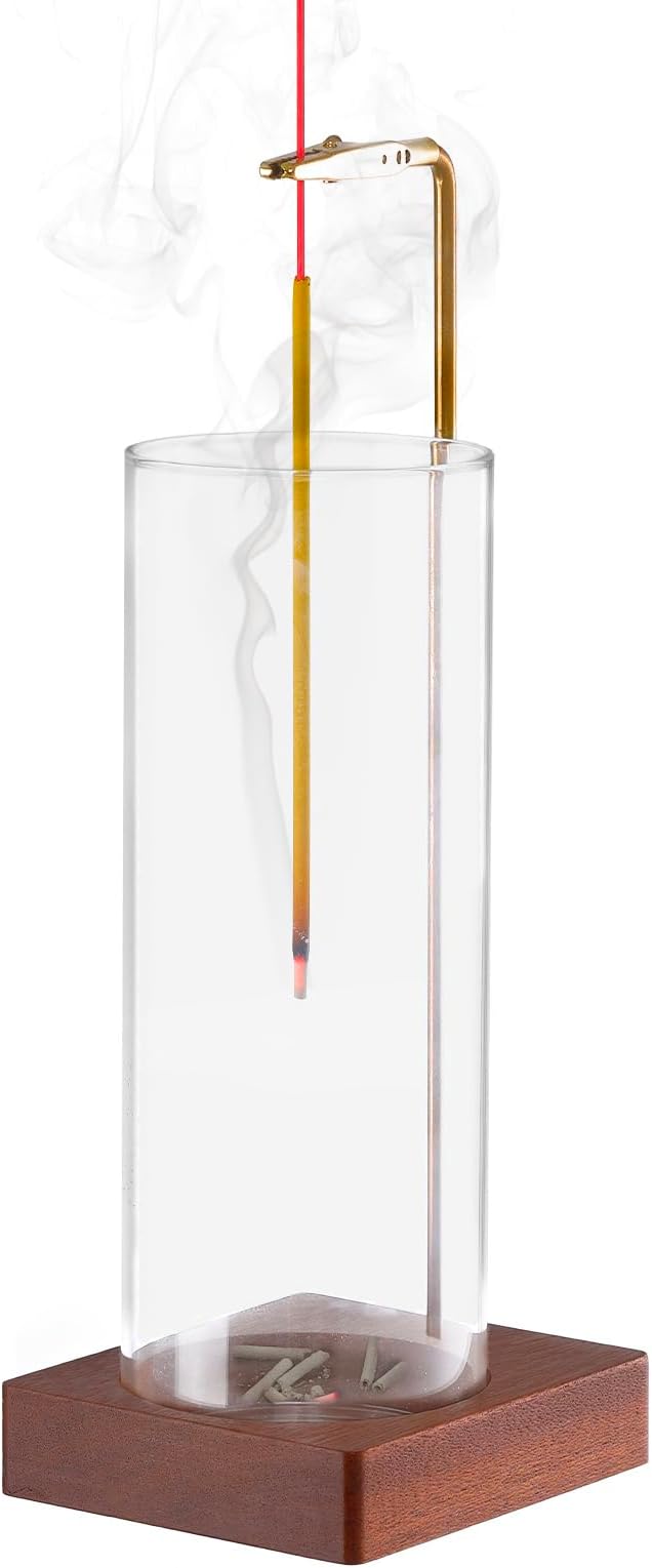 Durmmur Wooden Incense Holder for Sticks, Ash Catcher with Removable Glass