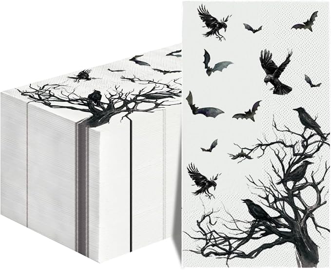 Horaldaily 100 Halloween Disposable Paper Decorative Guest Napkins, Crows Bats Trees Hand Towel for Party Lunch Dinner Kitchen Bathroom - skull toilet paper