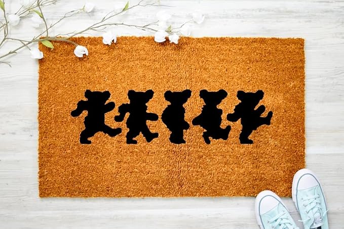 Dancing Bears Door Mat,Non-Slip and Washabl Doormat for Indoor Outdoor,Bears Mat,Music Doormat,Lyric Front Door Mat,Gift for Dad,Music Lover Gift,Outdoor Decor 16x24 Inch - skull door mat