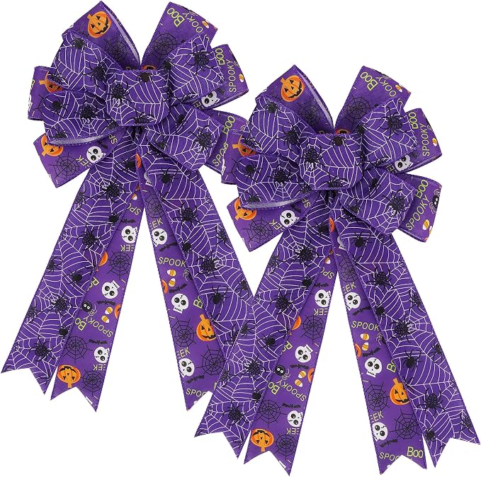 2PCS Large Halloween Wreath Bows for Indoor Outdoor Tree Topper Wall Decor