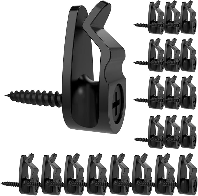 GEZIDEA String Light Hanger Hooks,Screw in Hooks for Hanging Christmas Light,Led Fairy Led Light Clips,Black,50 Pack (Small) - string light