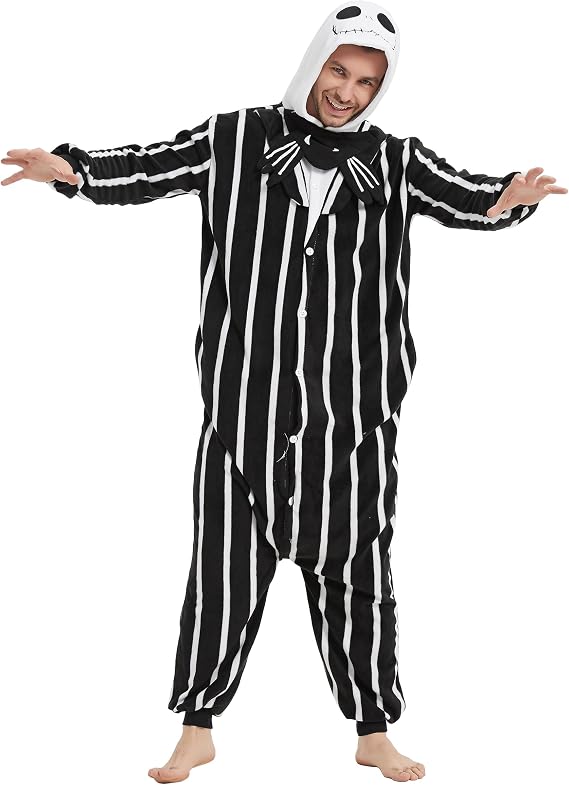 MAJ&COS Animal Onesies Adult Pajamas Halloween Cosplay Costume Unisex Onesie for Women Men - skull pajamas