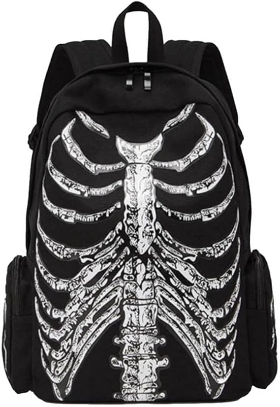 Ro Rox Dryk Skeleton Backpack Gothic Skull Ribcage Bones Hooded Rucksack Bag - skull backpack