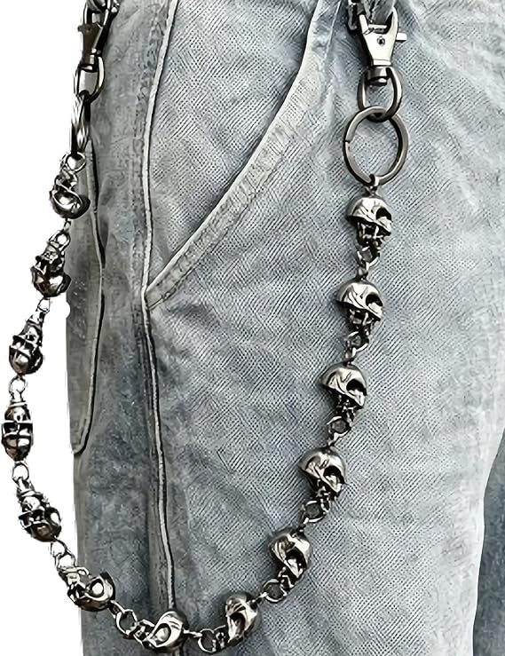 PINKPIN Skull Wallet Chain Pants Chain, Gothic Punk Jeans Chain, Heavy Duty Biker Waist Chain, Unisex Edgy Streetwear Chain - skull wallet