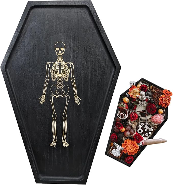 15.7" Halloween Serving Dish Tray - Skeleton Coffin Charcuterie Board - skull plate