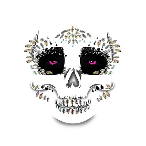 Neva Nude Skull Face Crystal Jewel Sparkly Face Sticker for Festivals, Raves, Parties, Lingerie and More, Medical Grade Adhesive, Waterproof and Sweatproof, Made in USA - sugar skull makeup