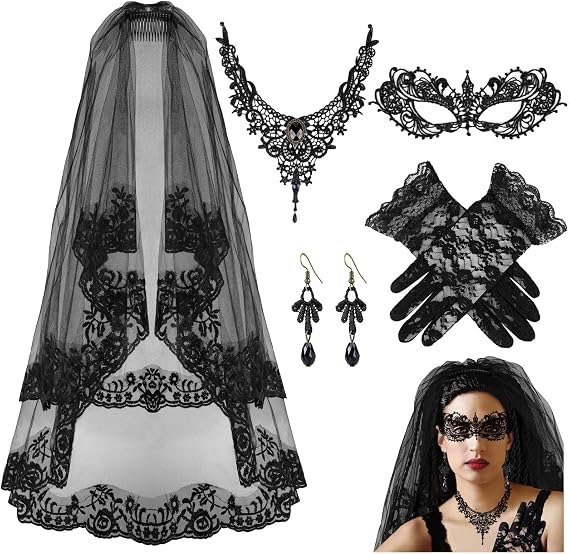 Day of the Dead Costume, Black Lace Veil - sugar skull costume