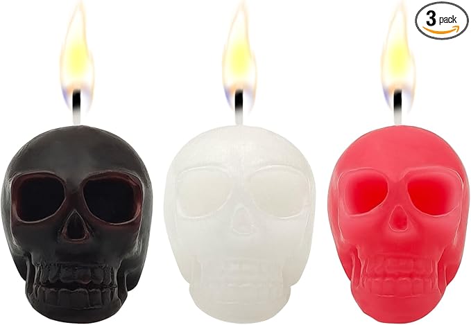 3 PCS Skull Candles Horror and Novelty Decor, Home Decorative Themed Candles for Halloween, Birthday Candle Gifts, Scary Christmas Party Accessories, Bone Candlestick Home Bar Tabletop Decor - skull candle