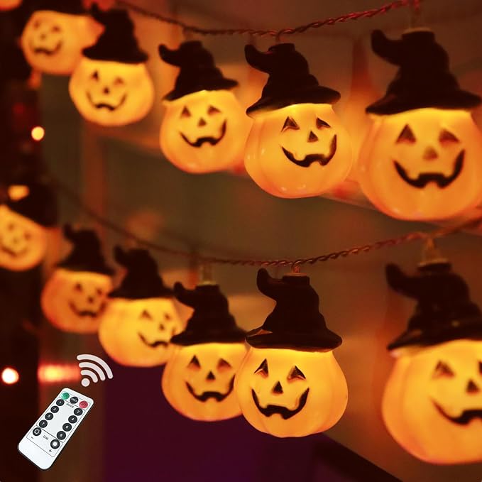 Runleo Halloween Lights Pumpkin String Light 20 LED 16.4ft Battery Operated - string light